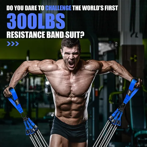 Miniatura 5 de HPYGN Bandas de Resistencia Pesada, Bandas de Ejercicio de 300LBS para Entrenamiento, Bandas de Fitness con Asas, Bandas de Entrenamiento para Azul