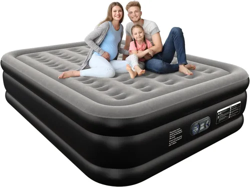 Miniatura 9 de Ezyrest Colchón de aire Queen impermeable y fácil de limpiar, colchón inflable con bomba integrada, colchón inflable duradero con diseño de almohada