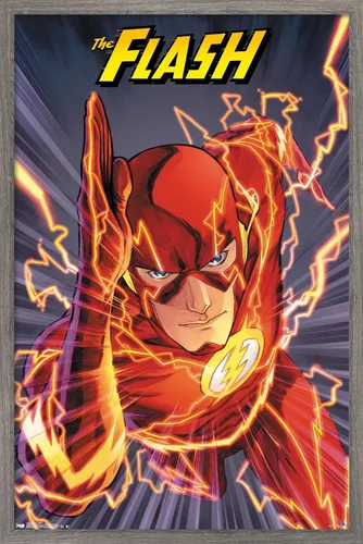 Trends International DC Comics The Flash - Póster de pared de velocidad, 22.4 pulgadas de largo x 14.7 pulgadas, versión enmarcada de madera de