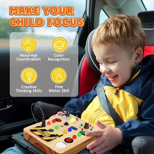 Miniatura 5 de TINTECUSA Tablero Ocupado con Luz LED, Juguetes Sensoriales de Madera para Niños Pequeños, Juguete Musical Montessori para Avión, Actividades