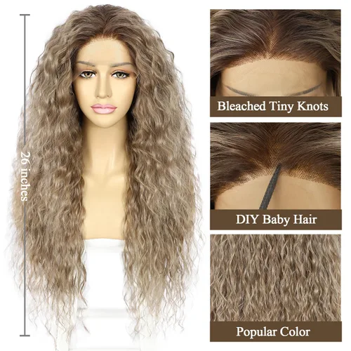 Miniatura 4 de SAPPHIREWIGS Pelucas de encaje frontal color marrón, sin pegamento, onda de agua, de encaje frontal sintético, para mujeres afrodescendientes