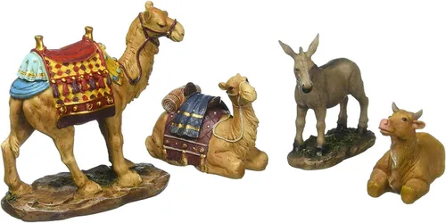 Miniatura 2 de Three Kings Gifts - Camellos, burro y buey, base inferior plana de Polystone para estabilidad, decoración del hogar, juegos y figuras de belén