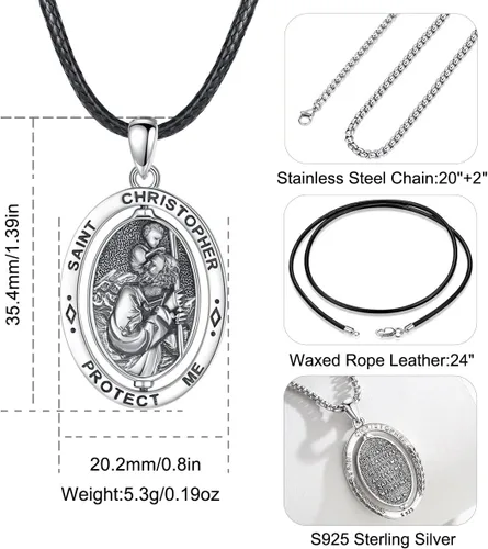 Miniatura 145 de EUDORA Collar de plata de ley 925, San Cristóbal y San Benito, San Miguel, Virgen María, San Judas Tadeo, Cruz de Buen Pastor y Arcángel, Medalla