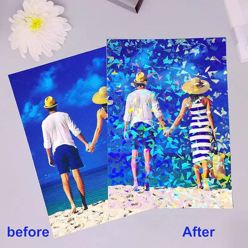 Miniatura 4 de 36 hojas de papel adhesivo holográfico transparente A4, láminas de vinilo autoadhesivas, película laminada de superposición