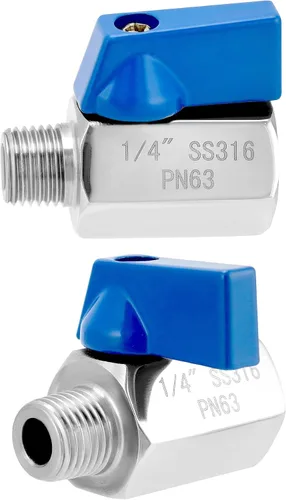 Miniatura 3 de QWORK Mini válvula de bola de 1/4 de pulgada de acero inoxidable 316, hembra x macho NPT válvula de cierre de rosca, mango de cuarto de vuelta
