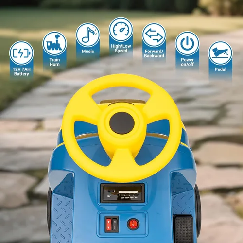 Miniatura 8 de CHUGGINGTON - Tren de 12 V para niños, tren eléctrico de 2 plazas con asiento abatible ajustable, silbato de tren, faro LED, caja de almacenamiento