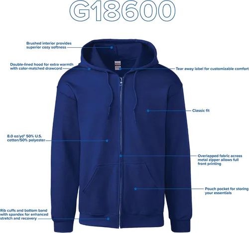 Miniatura 4 de Gildan Sudadera con capucha, de forro de vellón, con cremallera, estilo G18600, paquete múltiple