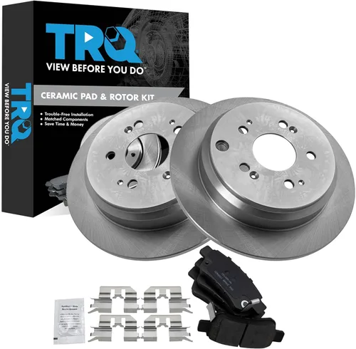 Miniatura 10 de TRQ Kit de rotor de freno trasero y pastillas de cerámica Posi premium compatible con camioneta Chevy GMC