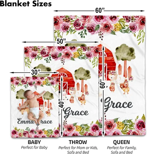 Miniatura 2 de Manta de bebé de granja personalizada, manta de bebé de animales de granja, manta de bebé floral, mantas florales para bebé, manta de bebé con Manta