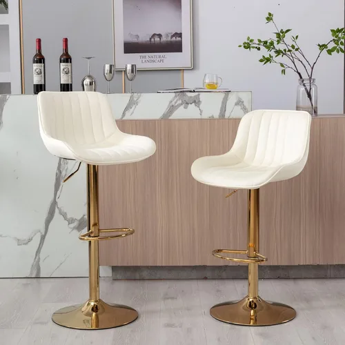 Miniatura 2 de Gold - Juego de 2 taburetes de bar giratorios ajustables en altura de mostrador, moderno taburete de bar de terciopelo con respaldo bajo y Beige