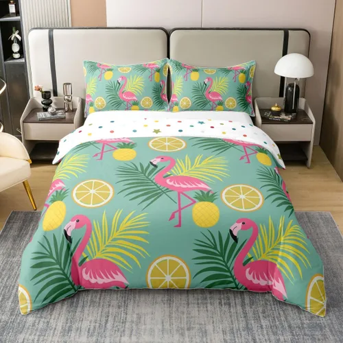 Miniatura 23 de Juego de ropa de cama 100% de algodón natural con hojas de palmera, funda de edredón Monstera con hojas tropicales, rama de hojas tropicales, funda