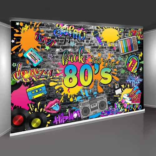 Miniatura 3 de Telón de fondo de fiesta de regreso a los 80 de 5 x 3 pies con grafiti colorido para fotografía de pared, música retro, rock, punk para fiesta