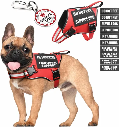 Miniatura 20 de Arnés de chaleco para perro de servicio+Etiqueta de identificación+10 parches, etiqueta de perro de servicio metálica y chaleco reflectante de apoyo