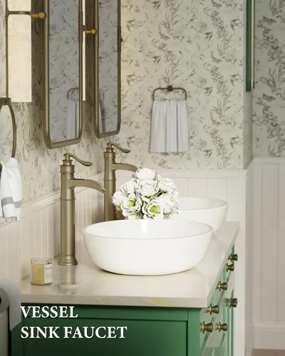 Miniatura 7 de Grifo de lavabo de lavabo de oro cepillado, grifo de baño alto de una sola manija, grifo de fregadero de un solo orificio con ensamblaje de drenaje
