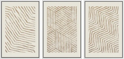 Miniatura 12 de SIGNLEADER Lienzo enmarcado para pared, juego de arte de collage de polígonos retro marrón tostado, ilustraciones con formas abstractas, arte