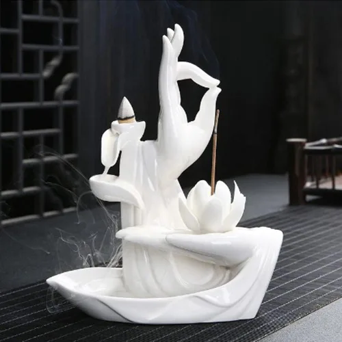 Miniatura 7 de Quemador de incienso en cascada, quemador de incienso, quemador de incienso de cerámica con reflujo, varillas de incienso, pinzas, cojín, decoración