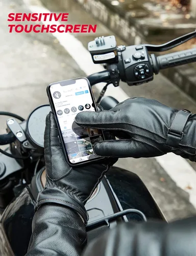 Miniatura 4 de KEMIMOTO Sheepskin Leather Driving Motorcycle Gloves for Men Women All Fingers Touchscreen Texting Riding Winter Dress Black Cashmere Lined Gloves
