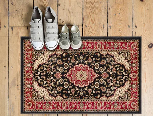 Alfombra de 2 x 4 pies de la colección Well Woven Barclay Medallion Kashan en color negro - para entradas, dormitorios pequeños, salas de estar