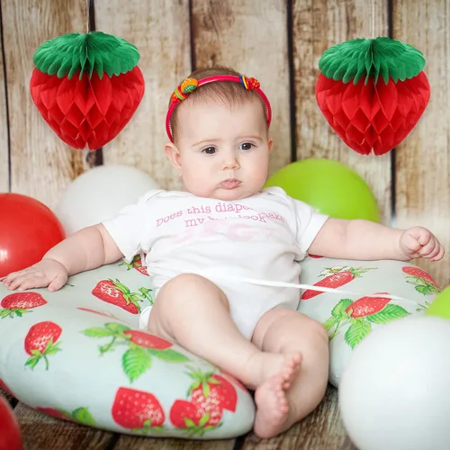 Miniatura 5 de Zonon 16 unidades de 6 pulgadas decoración de fiesta de fresas rojas bolas de panal de abeja de fresa roja, guirnalda de decoración colgante