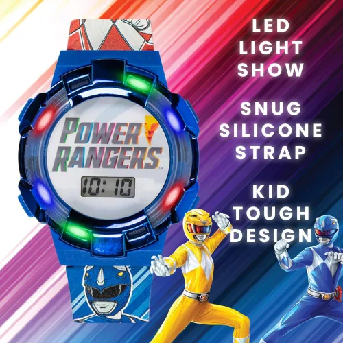 Miniatura 3 de Power Rangers - Reloj para niños, bisel iluminado con luces giratorias, pantalla LCD, fácil de leer, correa de plástico ajustable, perfecto