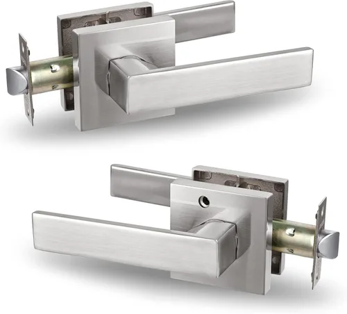 Miniatura 45 de USHTL01-SN-BK-6P - Manija cuadrada de privacidad para puerta de níquel cepillado sin llaves para dormitorio o baño, USHTL01-SN-BK-6P