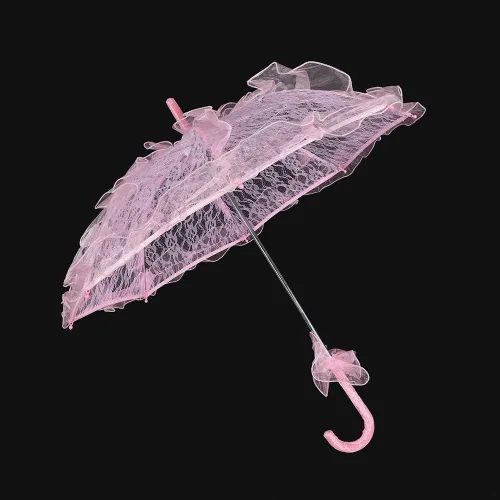 Miniatura 8 de Fdit Sombrilla de algodón con encaje nupcial para bodas, fiestas, bailar, fotografía, accesorio (rosa)