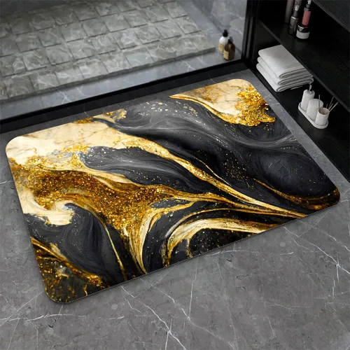 Miniatura 10 de Tapete de baño de tierra de diatomeas, arte abstracto, sol dorado, antideslizante, volumen súper absorbente, de secado rápido para baño, cocina