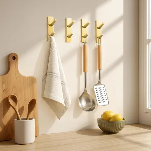 Miniatura 2 de susswiff Ganchos de Pared Dorados para Abrigo y Toalla: Colgador Adhesivo para Puerta de 5.9 kg, Paquete de 4