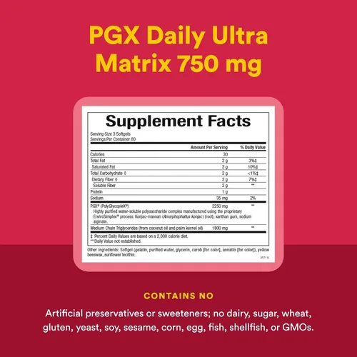 Miniatura 4 de Natural Factors PGX Daily Ultra Matrix 750 mg - Complejo superfibra soluble - Sin gluten - 240 cápsulas blandas (80 porciones)