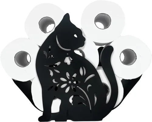 Miniatura 8 de Soportes de papel de metal para gatos, divertidos soportes de almacenamiento de papel de animales negros para interiores y cocina, almacenamiento