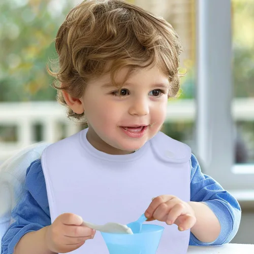 Miniatura 6 de Paquete de 8 baberos unisex ajustables con broches de presión, ultra suaves, absorbentes, babeo, dentición para niños y niñas Blanco