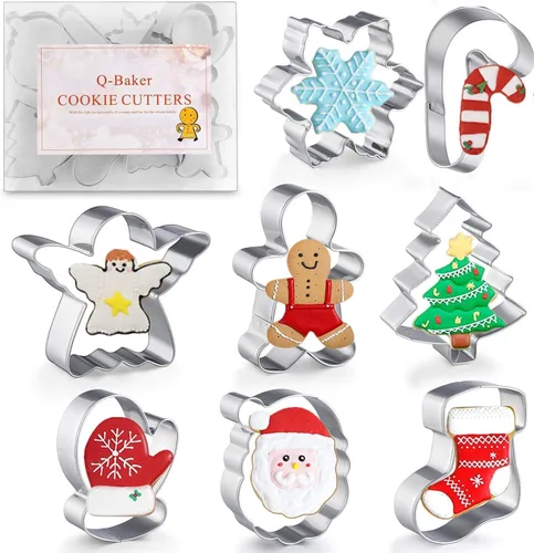 Cortadores de galletas de Navidad, juego de 8 cortadores de galletas de invierno, cortador de metal de acero inoxidable con hombres de jengibre,