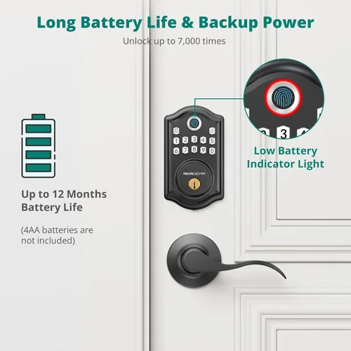 Miniatura 6 de AkaGear DS10 Pro - Cerradura de puerta de entrada sin llave con juego de manija de palanca, control de aplicación Bluetooth, cerraduras de puerta