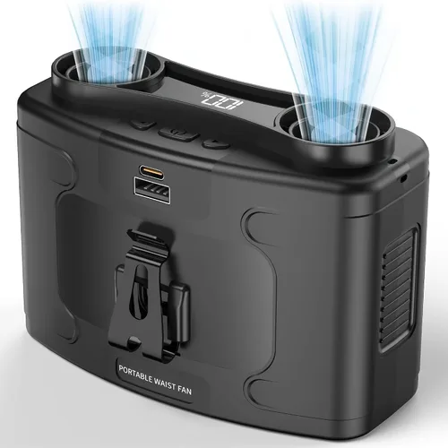 Ventilador de cintura portátil de 20000mAh, ventilador personal con clip y batería recargable, ventilador de cuello de manos libres con dos motores