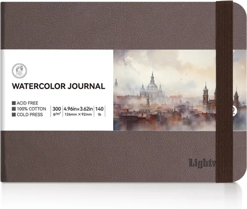 Lightwish Diario de acuarela, 100% algodón, prensa en frío, pequeño cuaderno de bocetos de papel de acuarela, 4.96 x 3.62 pulgadas, 20 hojas (140