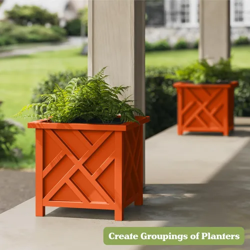 Miniatura 4 de Pure Garden - Maceta con diseño de celosía, 15.5 pulgadas, maceta decorativa cuadrada para flores o plantas al aire libre, porche delantero, patio