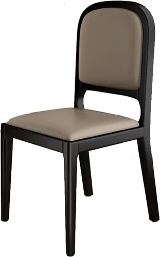 Leather Seat Dining Room Chair with Back, Wooden Dining Chairs Set Kitchen Chair, Dining Room Chairs Armless Seat for Kitchen Living Room Black+khaki