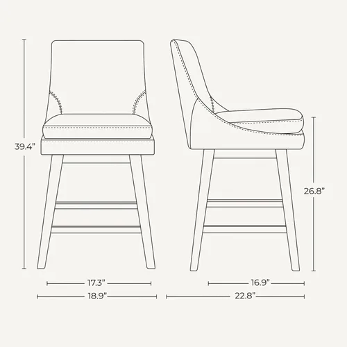 Miniatura 3 de CHITA Taburete de bar giratorio de altura de mostrador, taburete de bar tapizado, altura del asiento de 26.8 pulgadas de alto, tela en niebla