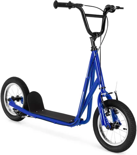 Goplus Patinete juvenil con ruedas llenas de aire de 12 pulgadas, marco de acero al carbono, manubrio ajustable, frenos dobles delanteros y