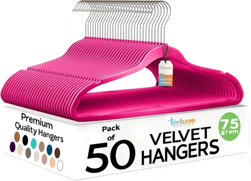 Miniatura 18 de Techzoo Perchas de Terciopelo Premium Paquete de 50 Perchas Ultra Delgadas Antideslizantes de Fieltro para Adultos que Ahorran Espacio para Perchas