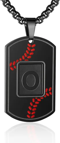 Miniatura 69 de A-Z Collar con etiqueta de perro para hombre, dije de béisbol, cadena de acero inoxidable de 22 + 2 pulgadas, regalo de joyería personalizado