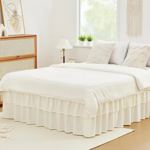 Miniatura 16 de Vocander Falda de Cama Rosa Tamaño Individual con Caída de 14 Pulgadas, Falda de Cama Elástica con Volantes Antipolvo, Fácil de Colocar, Faldas
