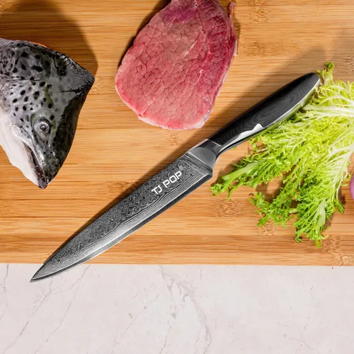 Miniatura 6 de TJ POP Cuchillo de tallado de Damasco para carne, cuchillo profesional de 8 pulgadas, diseño de espiga completa, hoja de acero japonesa VG-10, mango