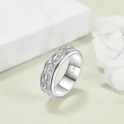 Miniatura 9 de POPLYKE Anillos giratorios giratorios de plata de ley para aliviar el estrés para mujeres