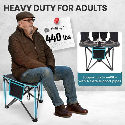 Miniatura 4 de FUNDANGO Taburete trípode plegable, silla de pesca portátil ligera con asiento acolchado grueso, 440 libras, sillas de campamento al aire libre