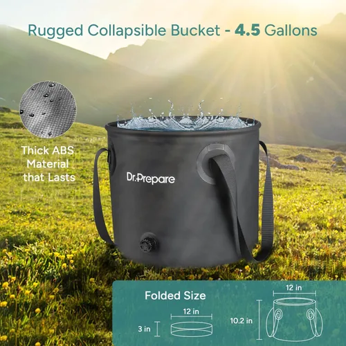 Miniatura 5 de DR.PREPARE Ducha portátil para acampar, ducha de camping con cubo plegable de 4.5 galones, batería recargable USB, 2 cabezales de ducha, duchas