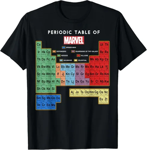 Marvel Ultimate Periodic Table Of Elements Graphic Camiseta de manga corta, color negro, talla S