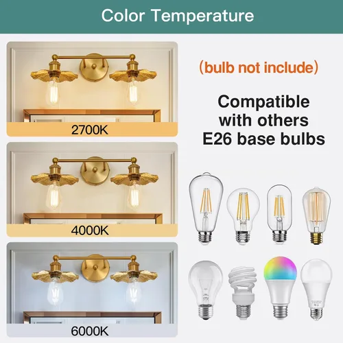 Miniatura 5 de ZGLAOJT 2 Luces Vintage para Tocador Doradas Accesorios de Iluminación para Baño Sobre Espejo.