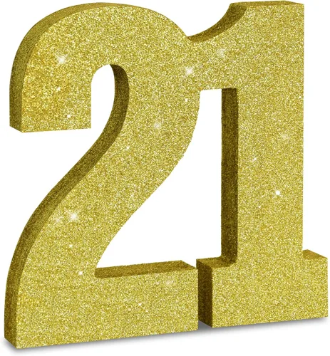 Miniatura 19 de TONIFUL Centros de mesa de madera número 0 con purpurina dorada de 7.8 pulgadas, decoración de fiesta de cumpleaños, oro brillante digital 0