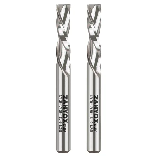 Miniatura 12 de Zahyox Broca de fresadora en espiral de vástago de 1/4 pulgadas, compresión arriba y abajo, carburo sólido, fresadora CNC recta para madera, 1/4
